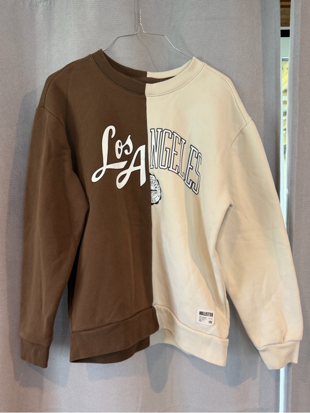Hollister Color Block Brown & Cream Los Angeles Crewneck